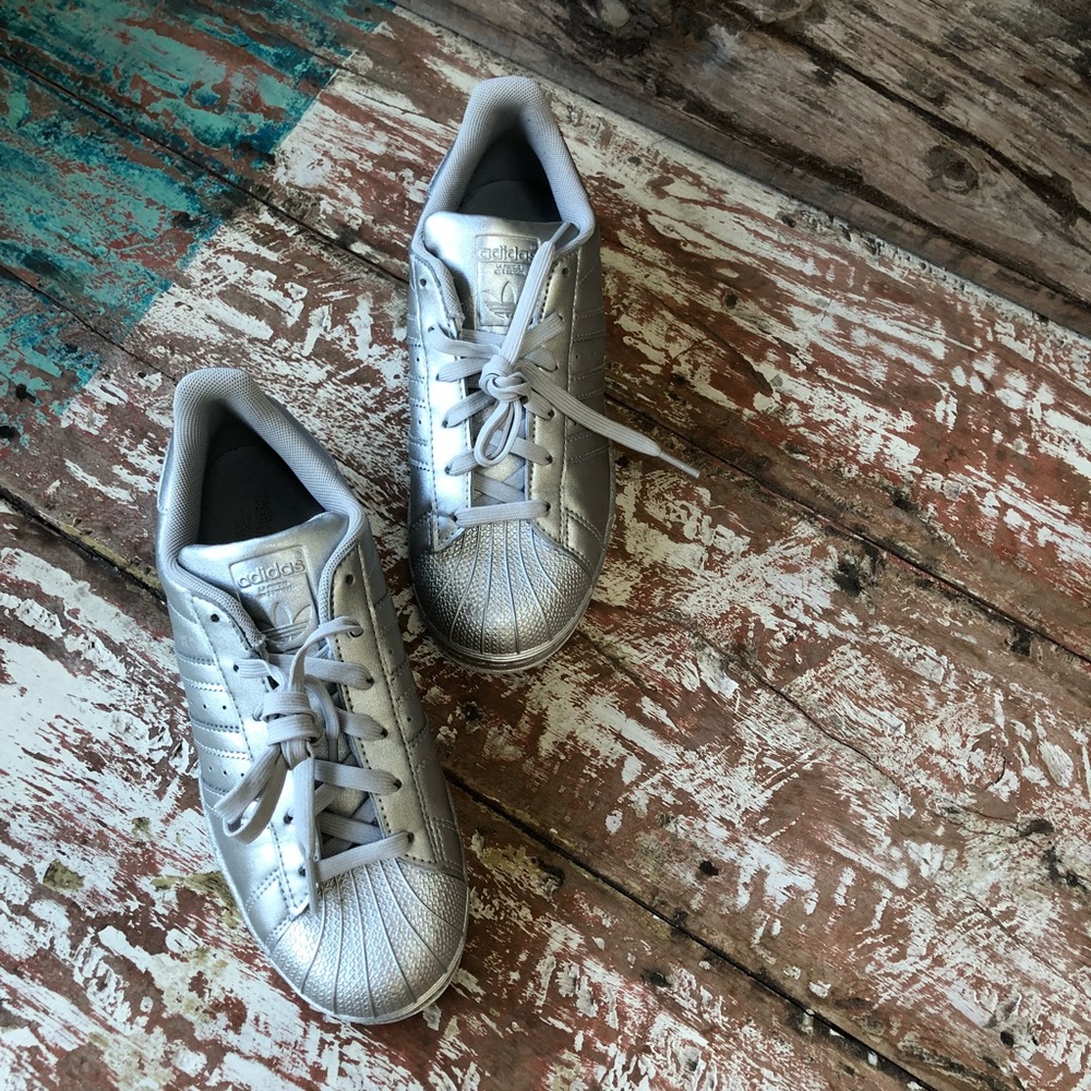 Silver Metallic Adidas Originals Superstars